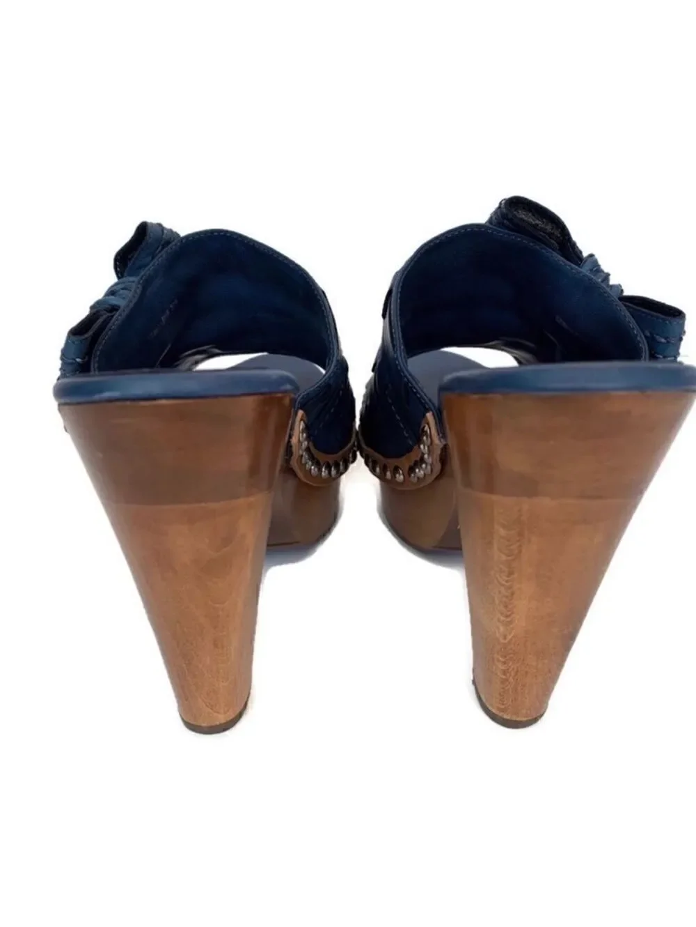 NEW Miu Miu Blue Leather Platform Heels Sz 7.5